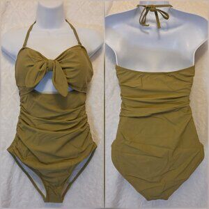 Tempt Me Green One Piece Tummy Control CutOut Swimsuit with Removable Straps - M